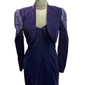 Zum Zum Purple Velvet Cocktail Dress and Jacket, Size 9-10,SequinedโJacket/Satin